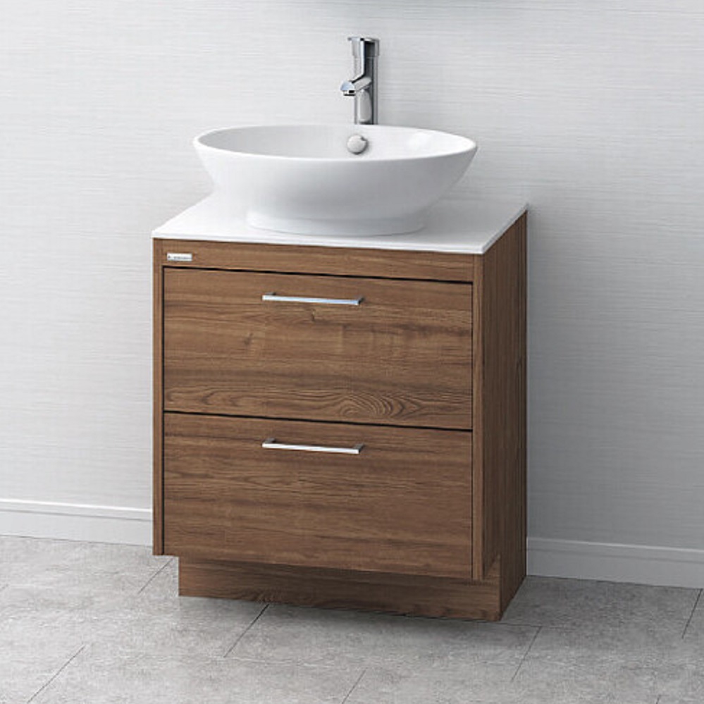 【アサヒ衛陶】デザイン化粧台 AURA オーラ[W600・2段引出し・チェスナットブラウン（C1）] LKAU600AFNJC1