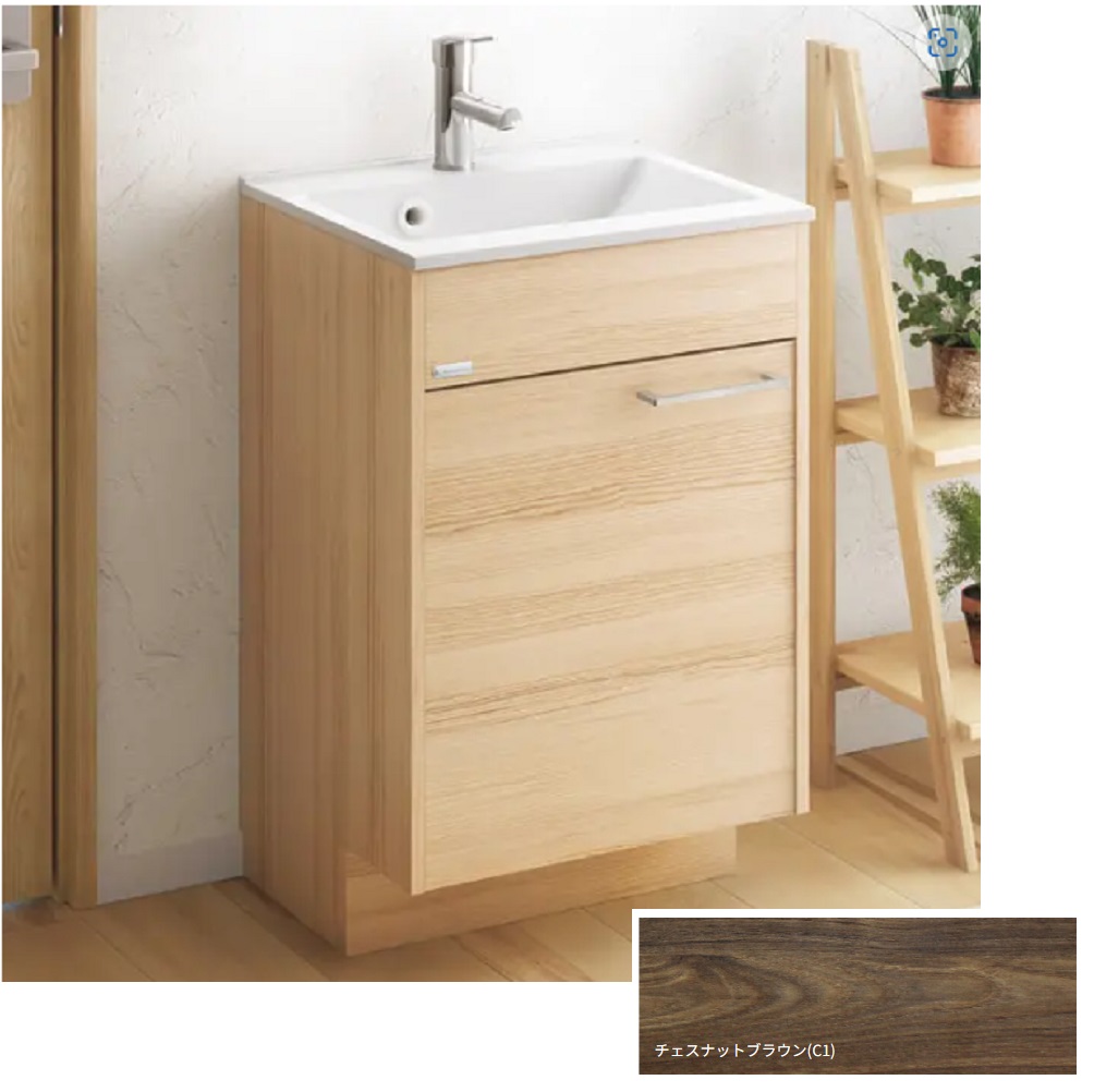 【アサヒ衛陶】デザイン化粧台 EARLアール [W500・1枚扉・チェスナットブラウン（C1）] LKEA500TFNJC1